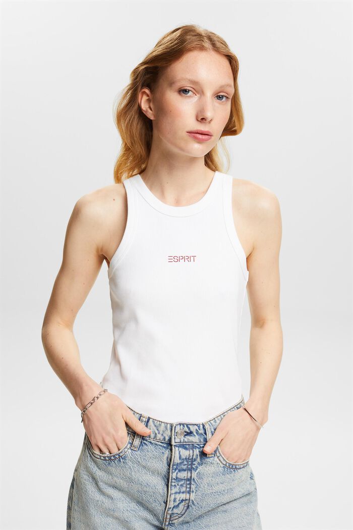 Camiseta de tirantes de punto de algodón, logotipo, WHITE, detail image number 4