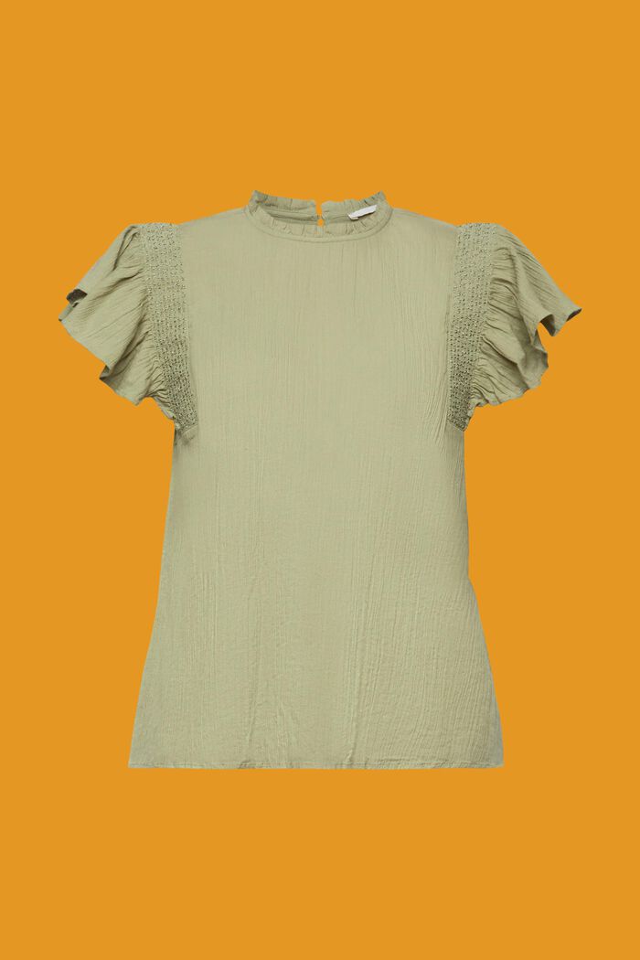 Blusa de algodón con mangas de volantes, LIGHT KHAKI, detail image number 7