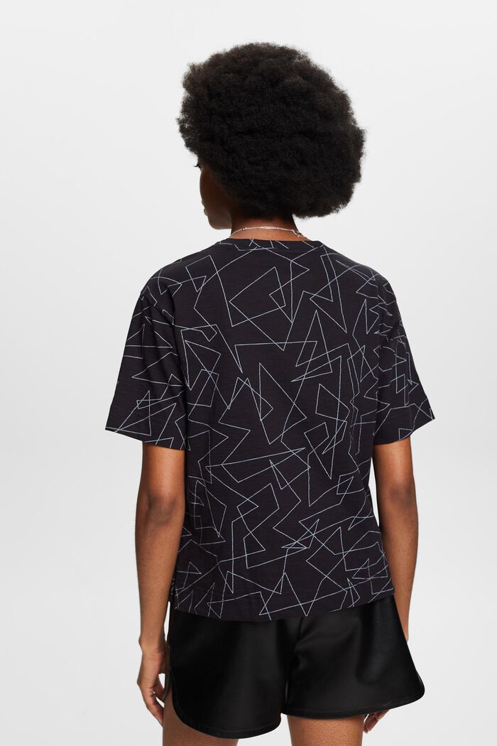 Camiseta de algodón estampada con cuello en pico, BLACK, detail image number 3