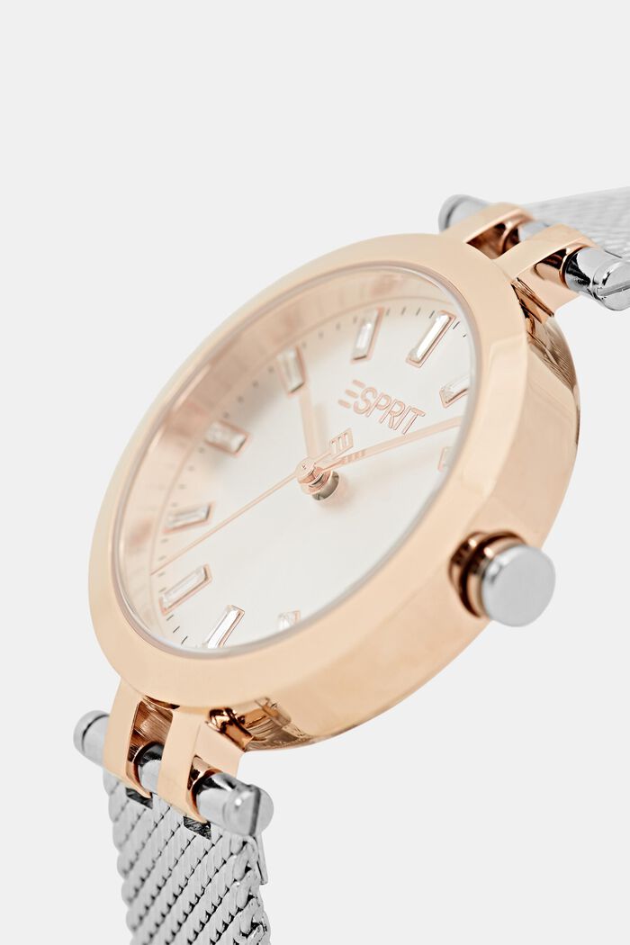 Reloj de acero inoxidable con pulsera de malla, SILVER, detail image number 1