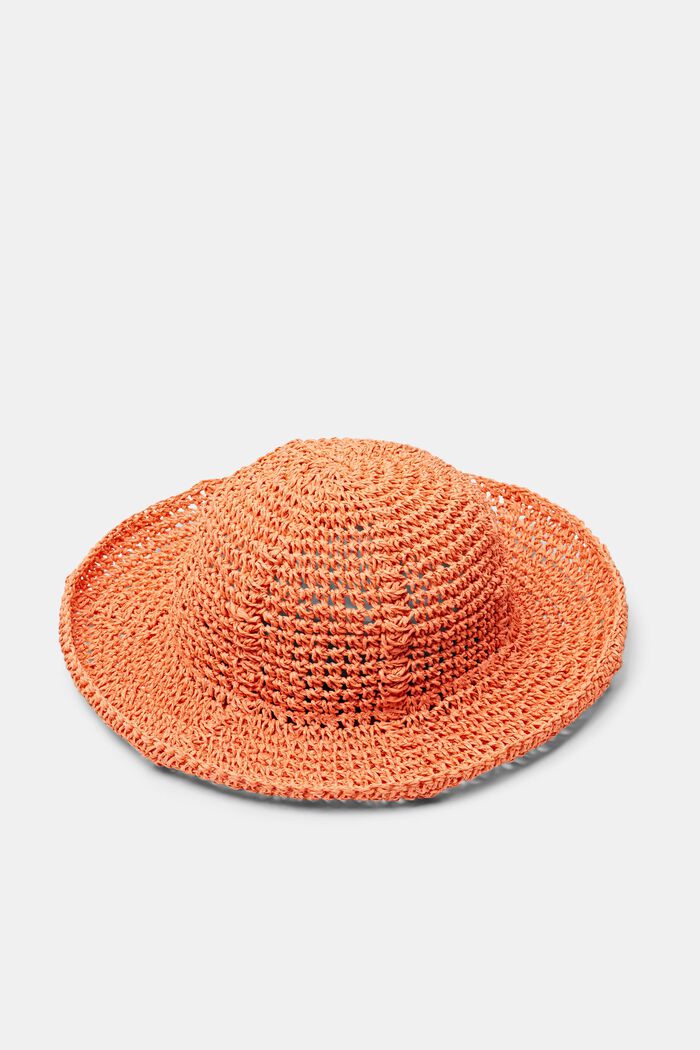 Sombrero de paja de ganchillo, ORANGE, detail image number 0