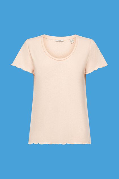 Camiseta con bajos enrollados, mezcla de algodón y lino