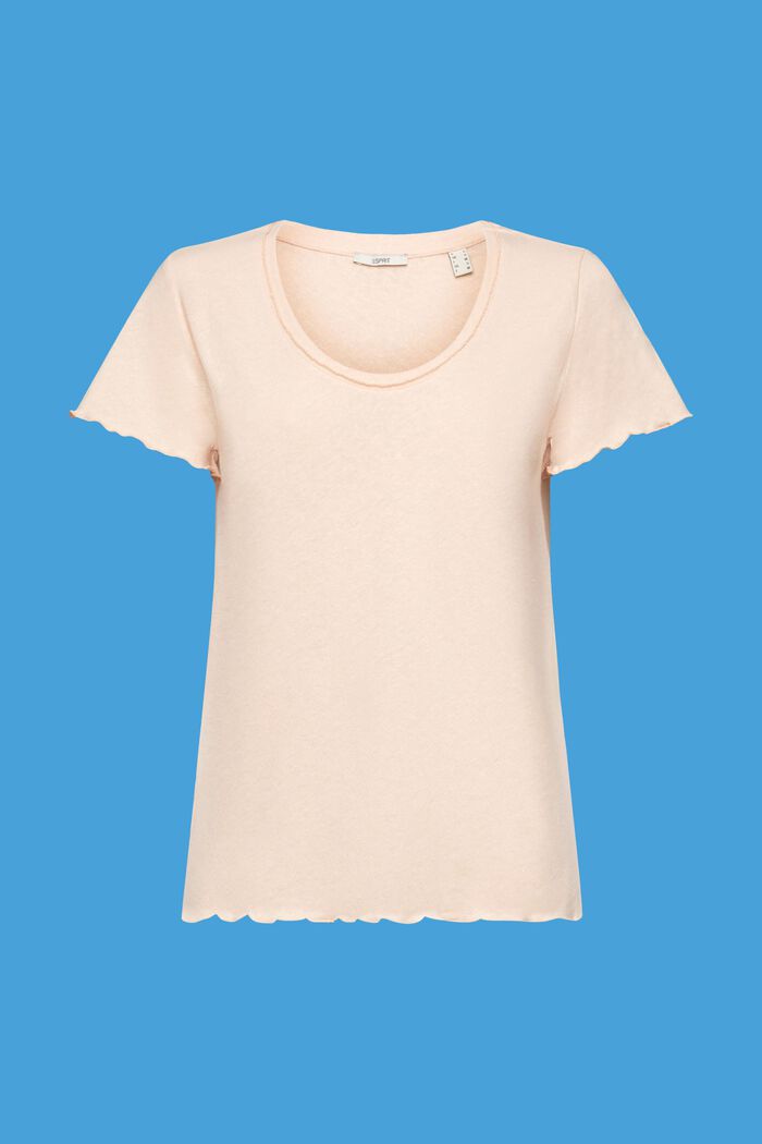 Camiseta con bajos enrollados, mezcla de algodón y lino, PASTEL PINK, detail image number 6
