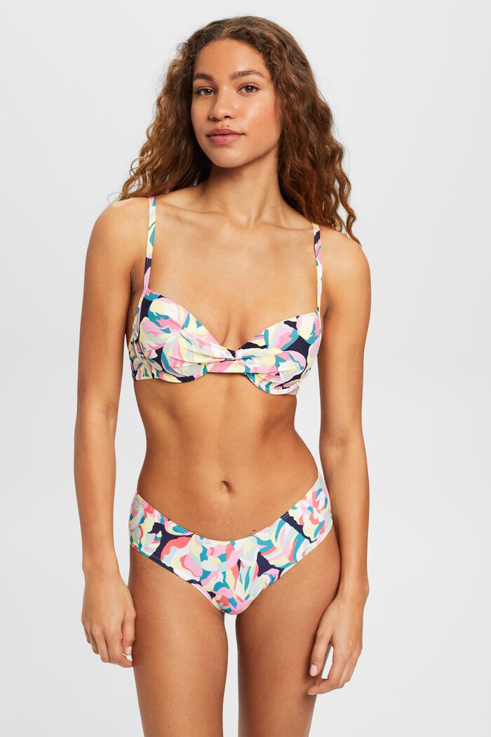Top de bikini con estampado floral, con aros y relleno, NAVY, detail image number 0