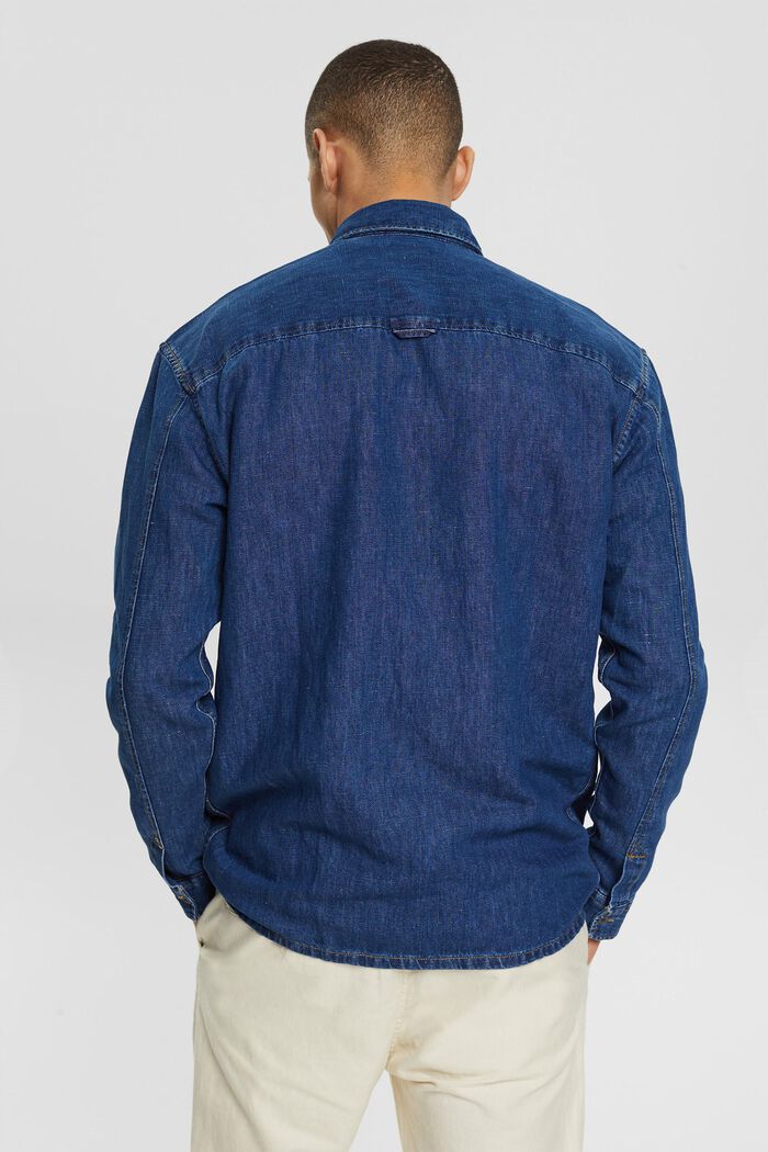 Con lino: camisa vaquera con bolsillos, BLUE MEDIUM WASHED, detail image number 3