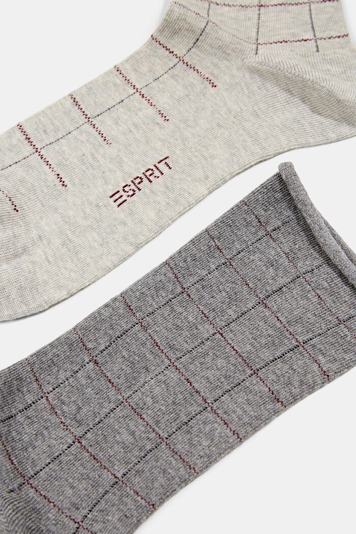 Pack de dos pares de calcetines con diseño a cuadros, mezcla de algodón ecológico, BEIGE/GREY, detail image number 1