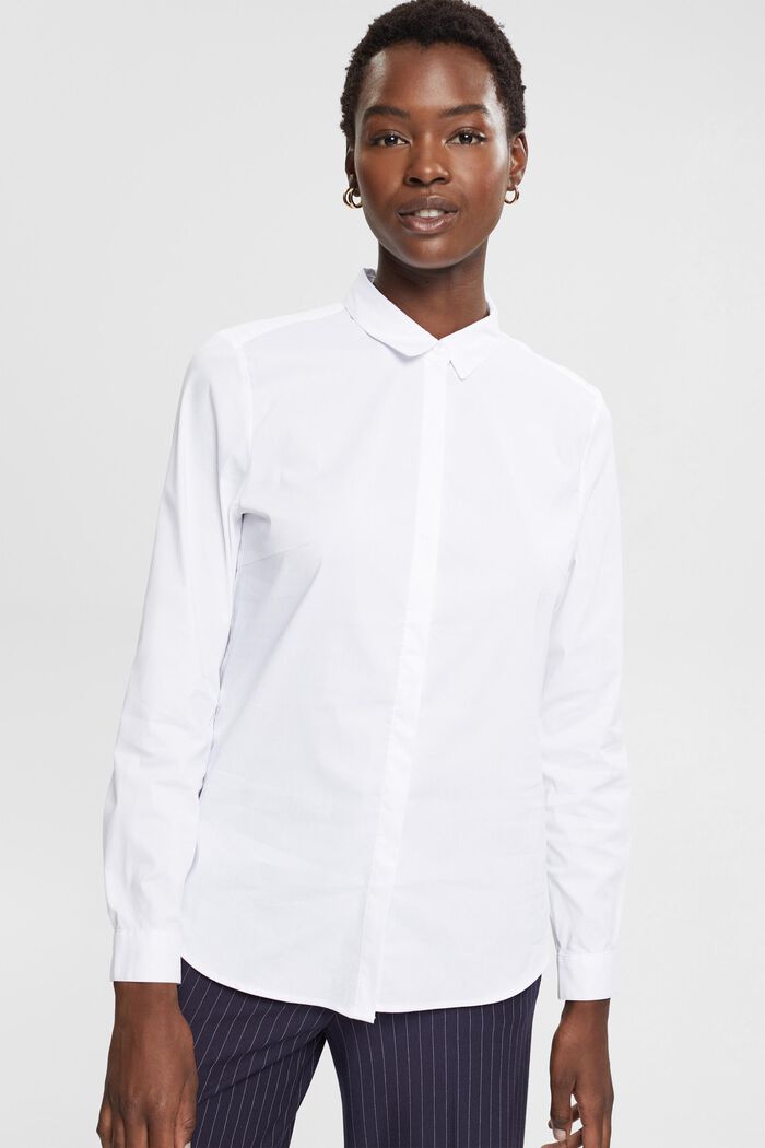 Blusa camisera en mezcla de algodón, WHITE, detail image number 1