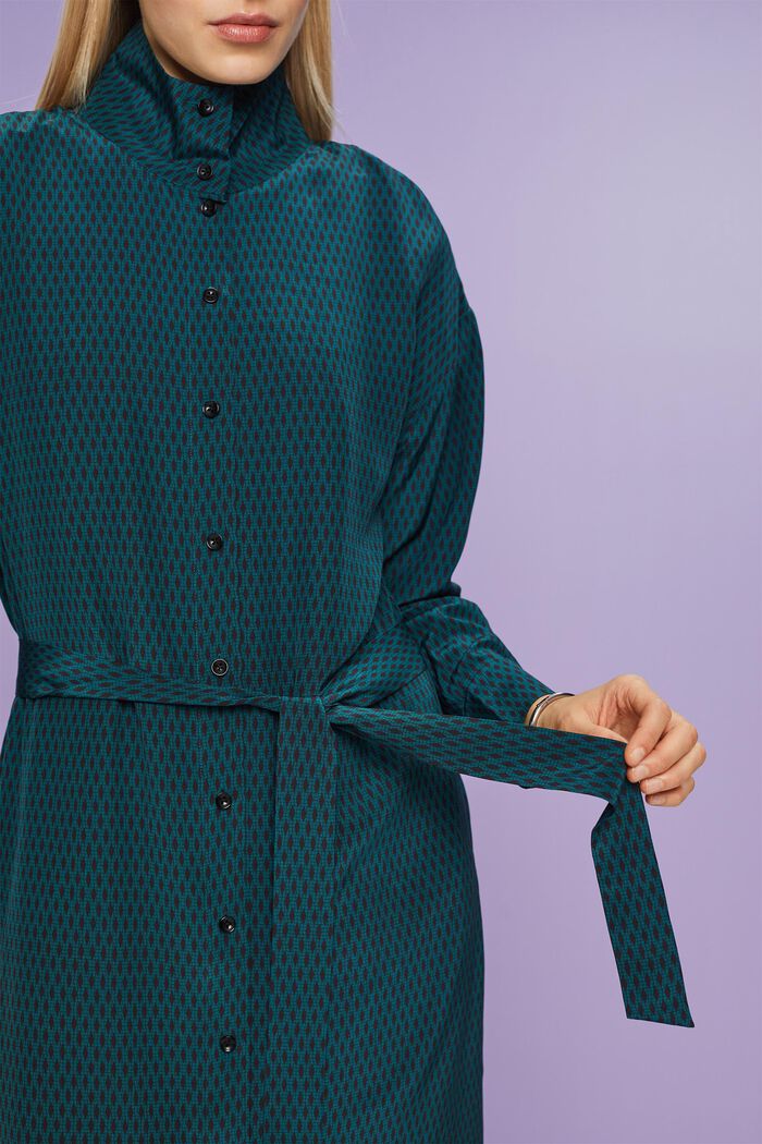 Vestido camisero de seda, EMERALD GREEN, detail image number 3