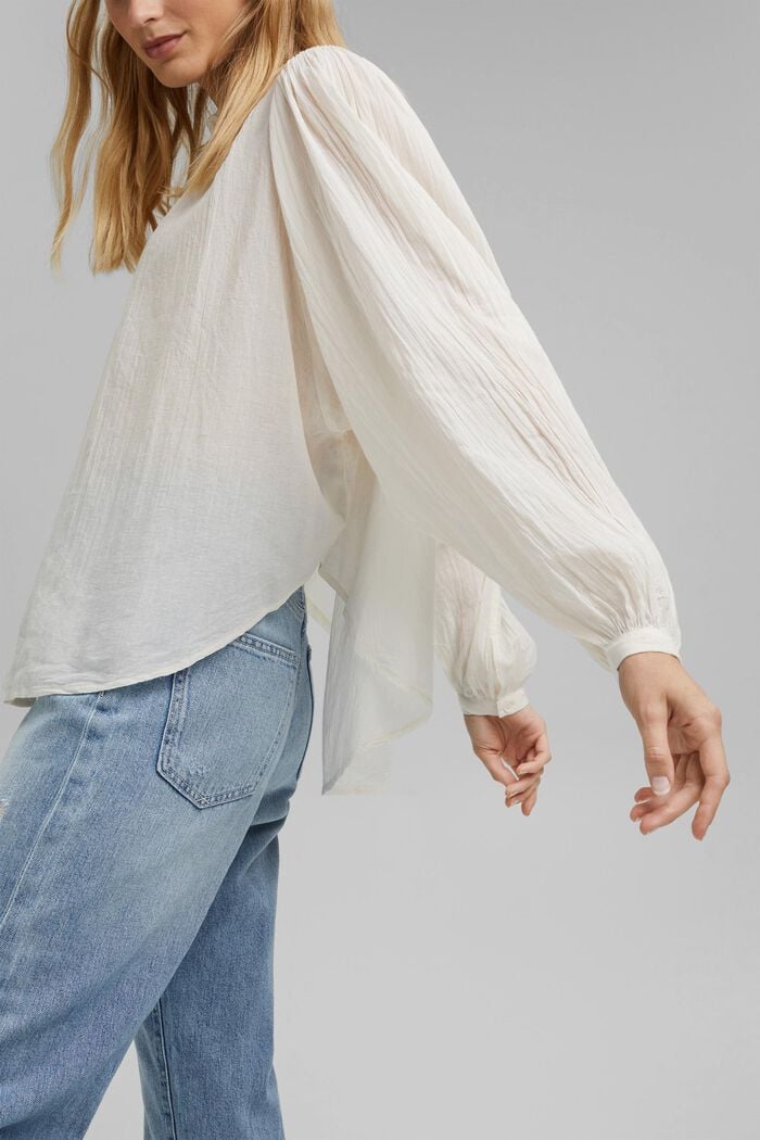 Blusa en gasa de algodón con mangas murciélago, OFF WHITE, overview