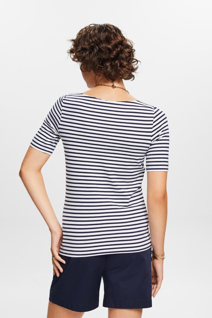 Camiseta de algodón a rayas con cuello barco, WHITE, detail image number 3
