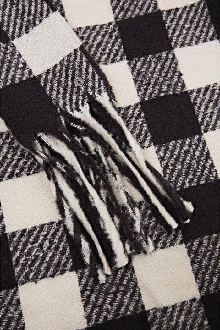 Bufanda de tejido reciclado con estampado a cuadros y flecos, ANTHRACITE, detail image number 1