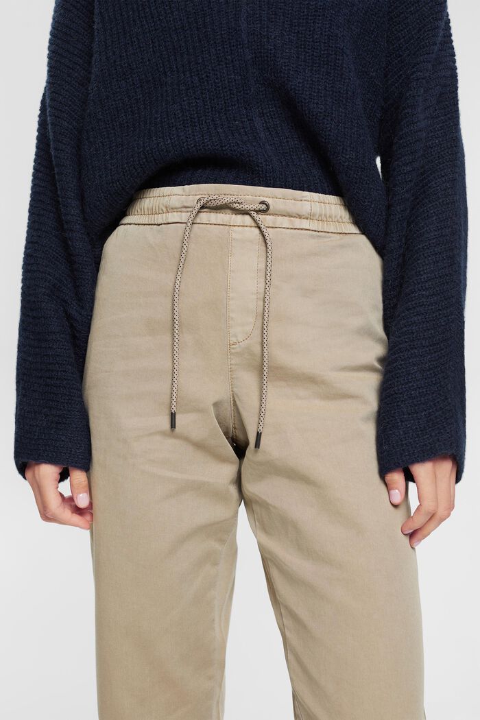 Pantalón con cordón en la cintura de algodón Pima, LIGHT TAUPE, detail image number 0