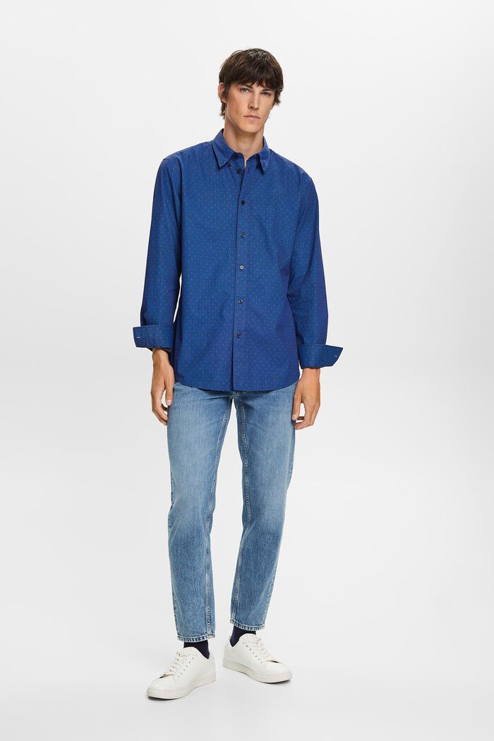 Camisa de cuello abotonado con estampado, 100% algodón, BRIGHT BLUE, detail image number 1