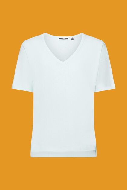 Camiseta de mezcla de lino con cuello en pico