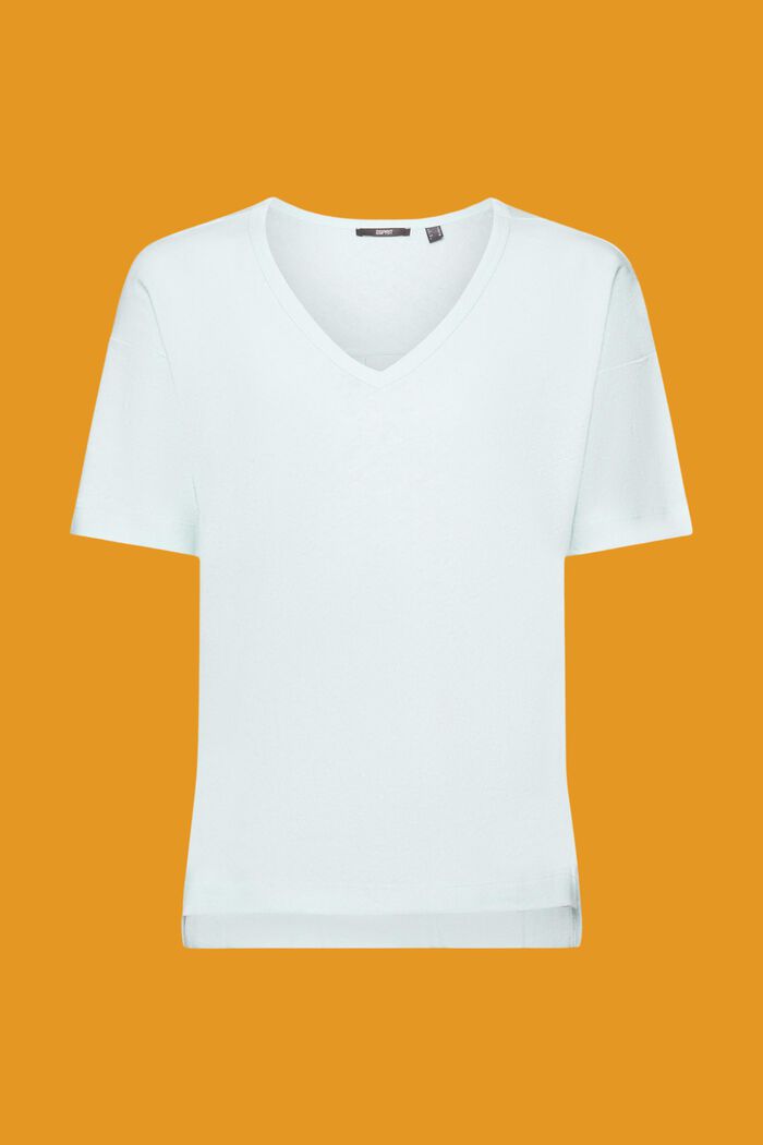 Camiseta de mezcla de lino con cuello en pico, LIGHT AQUA GREEN, detail image number 6