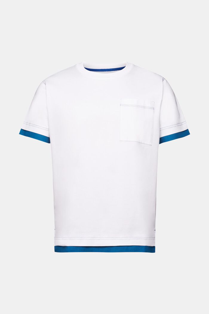 Camiseta de cuello redondo con capas, 100% algodón, WHITE, detail image number 5