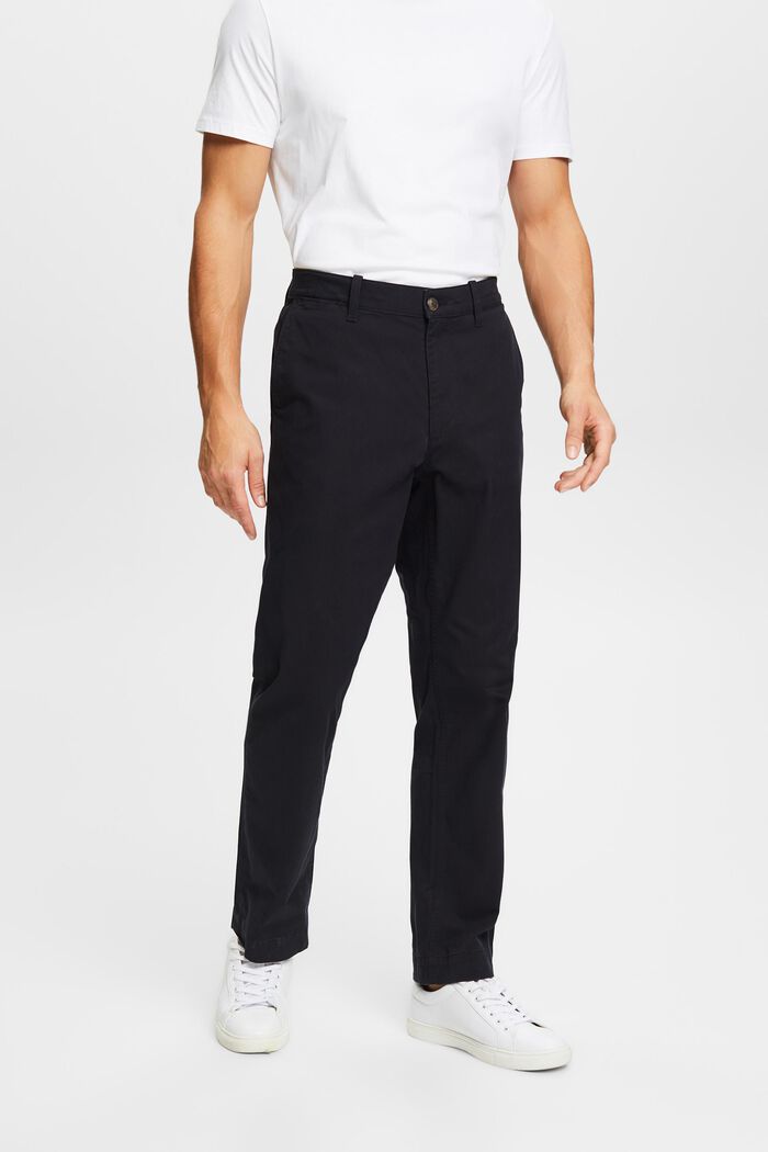 Pantalón chino recto en sarga de algodón, BLACK, detail image number 0