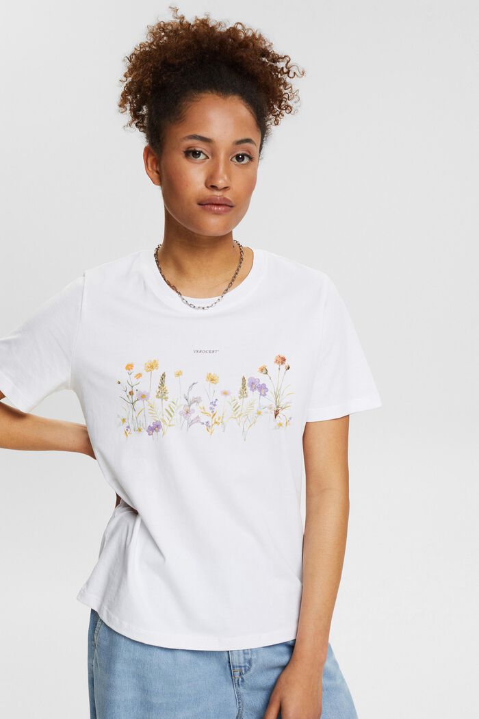Camiseta con estampado de flores, WHITE, detail image number 1