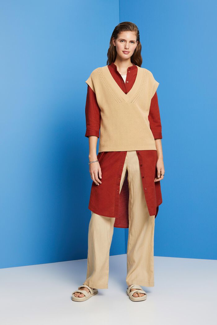 Vestido camisero con cinturón, en mezcla de lino y algodón, TERRACOTTA, detail image number 1