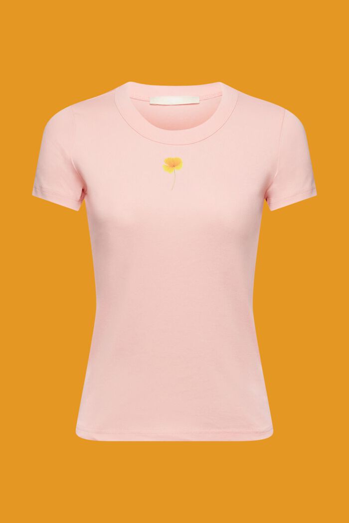 Camiseta con estampado de flores en el pecho, PINK, detail image number 5
