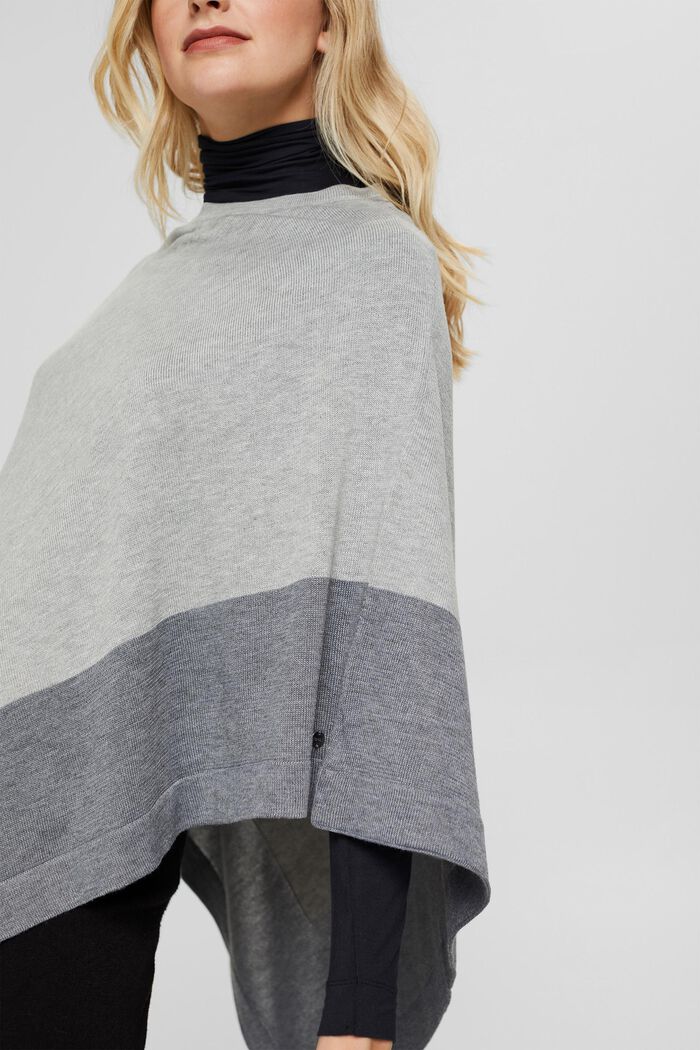 Poncho con rayas a contraste, GREY, detail image number 2