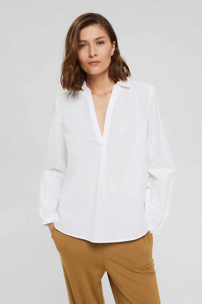 Blusa túnica realizada en 100 % algodón ecológico, WHITE, overview