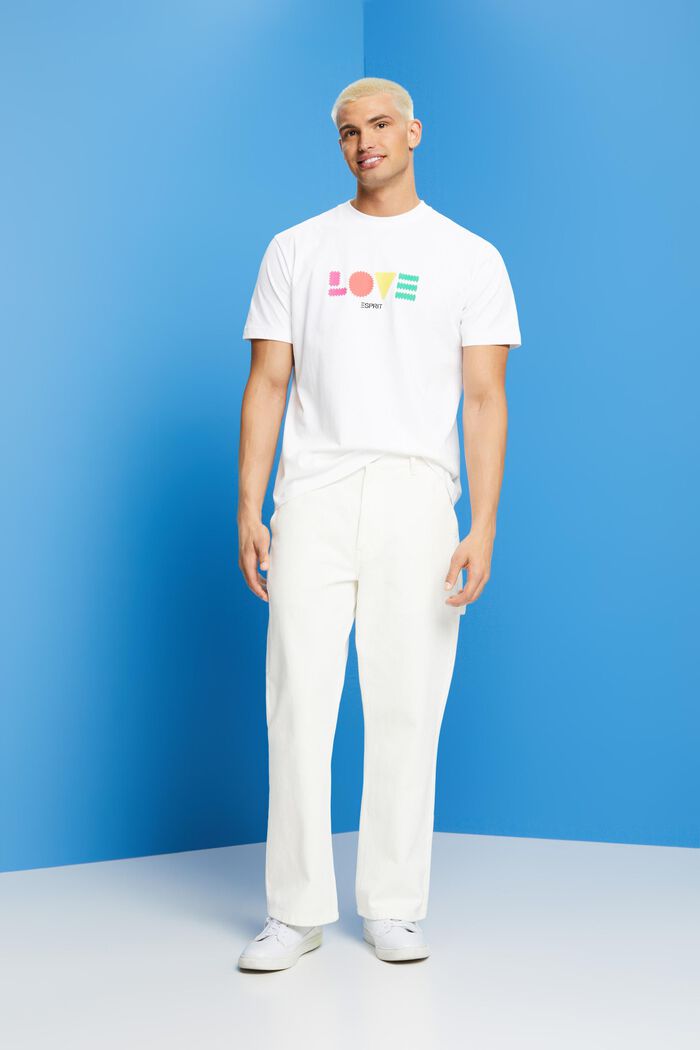 Camiseta de algodón ecológico con estampado geométrico, WHITE, detail image number 4