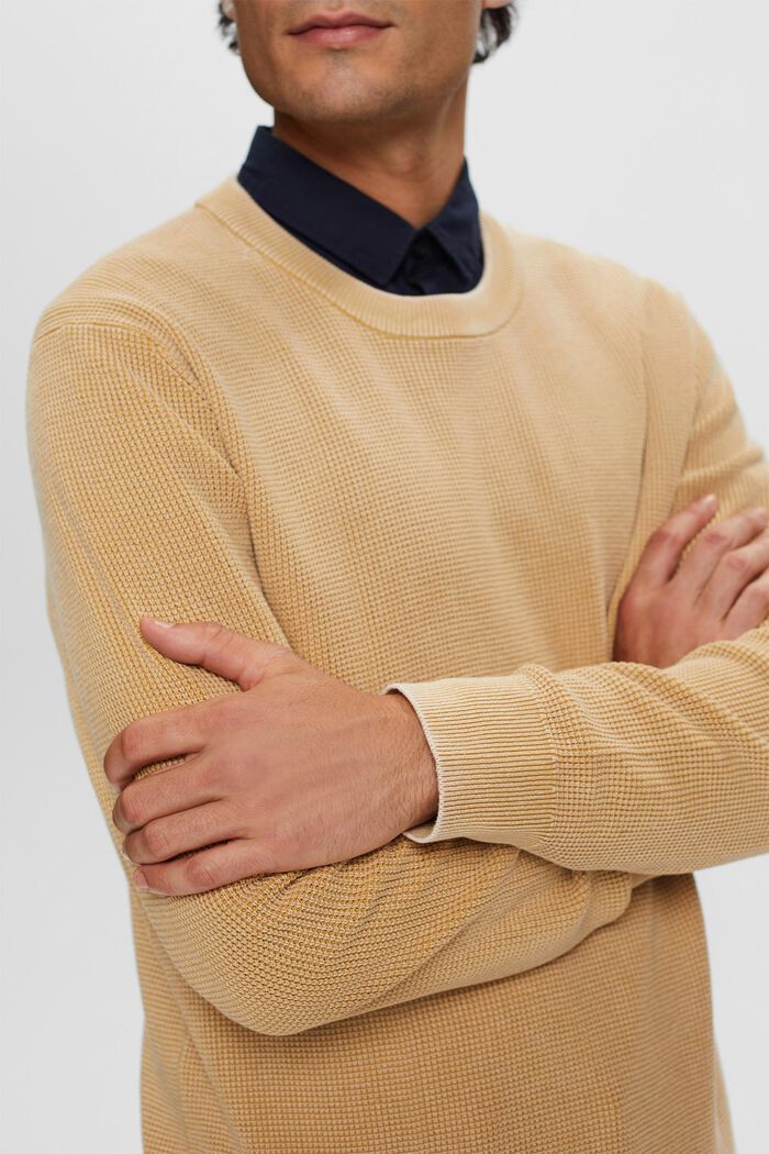 Jersey básico de cuello redondo, 100% algodón, BEIGE, detail image number 1