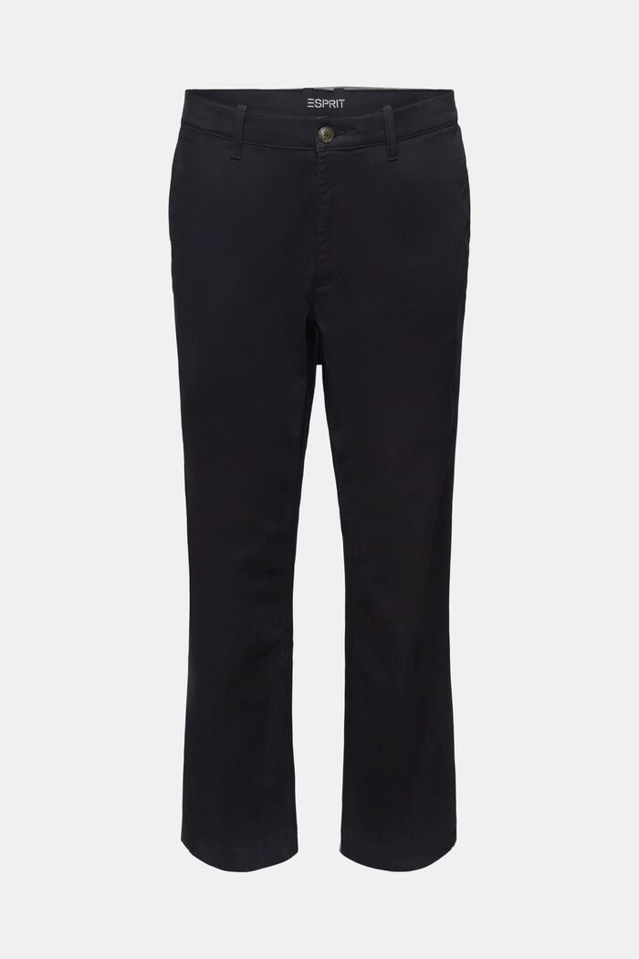 Pantalón chino recto en sarga de algodón, BLACK, detail image number 7