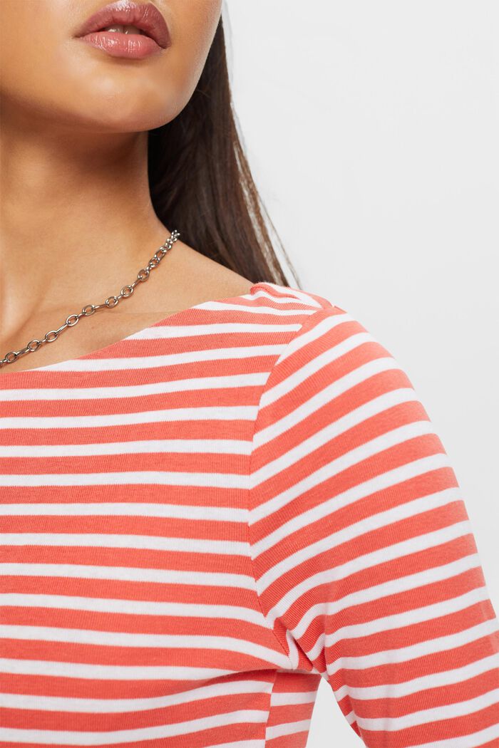 Top de manga larga a rayas con cuello barco, CORAL RED, detail image number 2