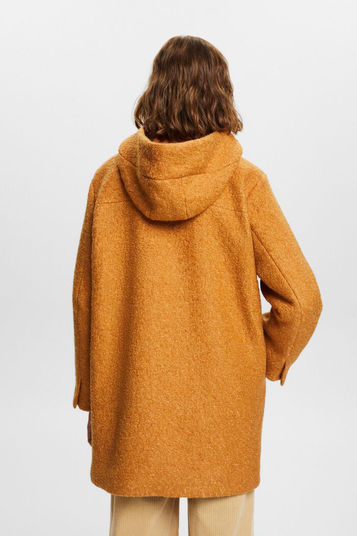 Abrigo de rizo con capucha en mezcla de lana, CARAMEL, detail image number 2