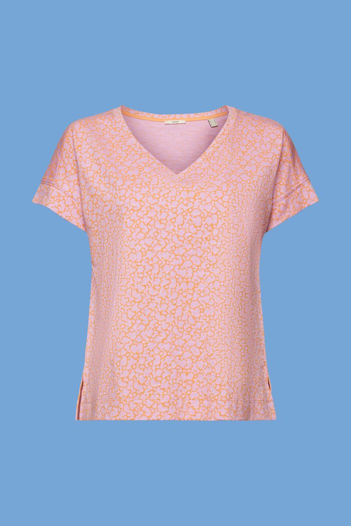 Camiseta de algodón con cuello en pico y estampado allover, LILAC, detail image number 7