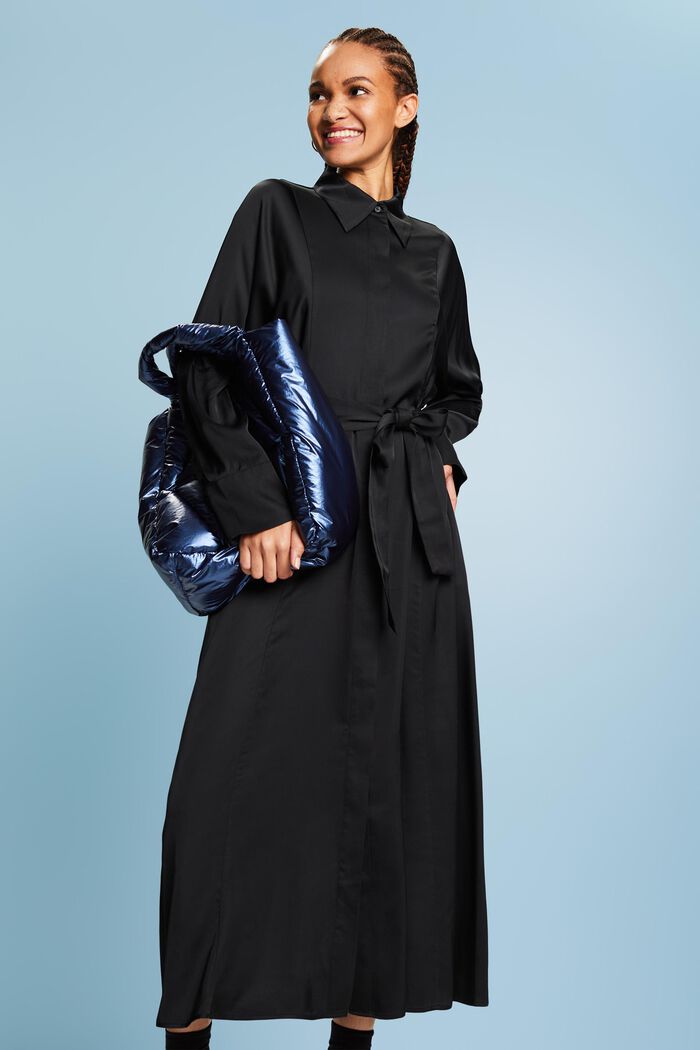 Vestido de satén con lazada, BLACK, detail image number 0