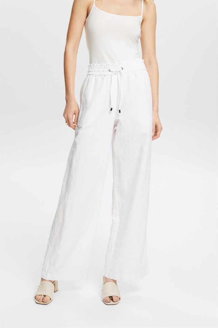 Pantalones de algodón y lino, WHITE, detail image number 0