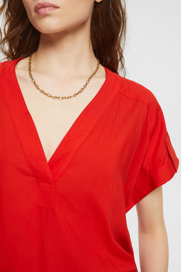 Blusa con cuello en pico, LENZING™ ECOVERO™, ORANGE RED, detail image number 0