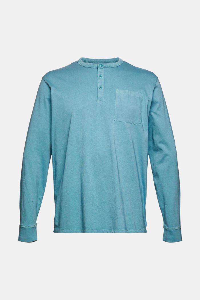 Camiseta de manga larga con botones, 100 % algodón
