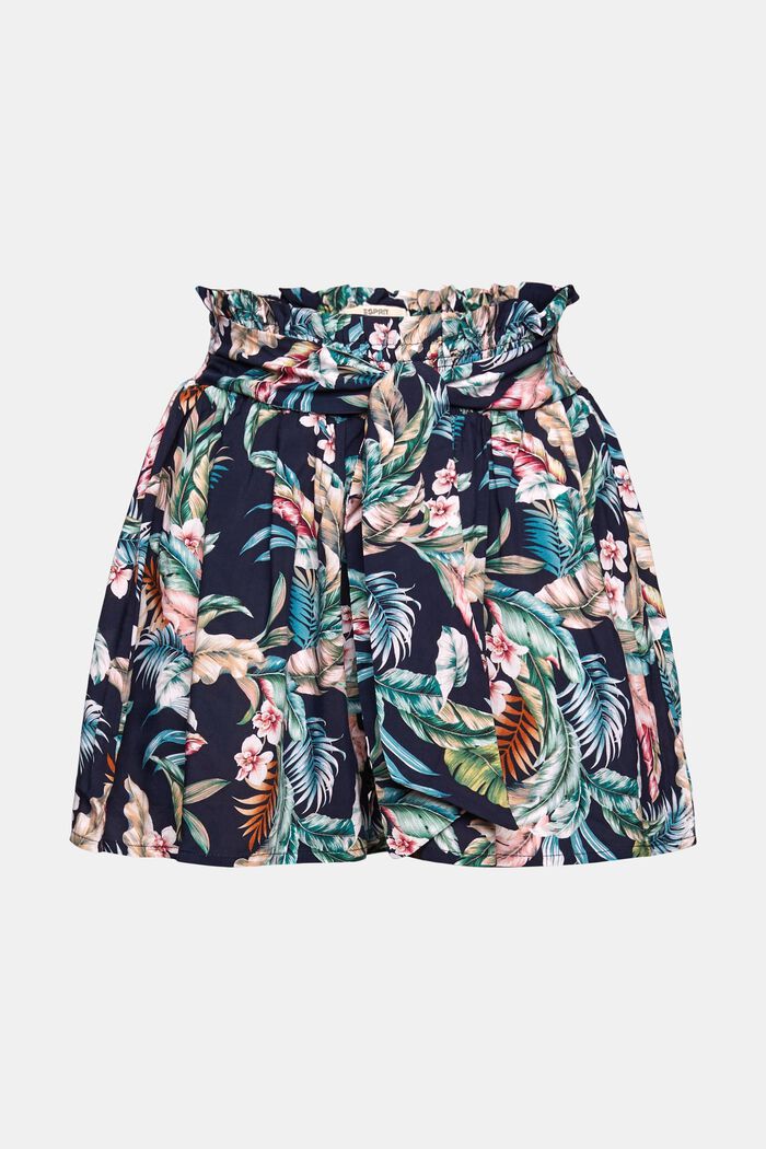 Pantalones cortos con estampado tropical, LENZING™ ECOVERO™, NAVY, detail image number 0