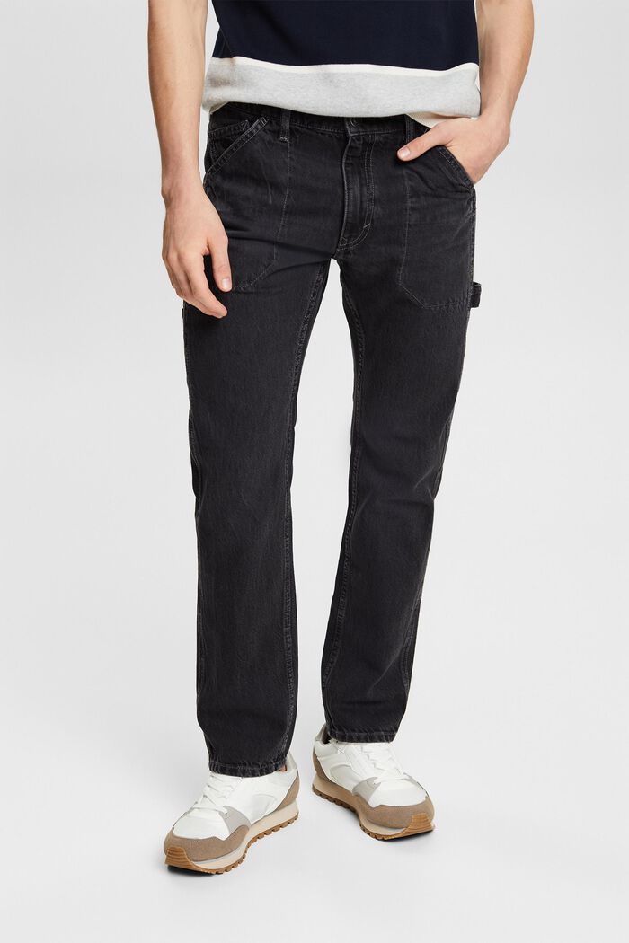 Jeans mid-rise straight fit, BLACK DARK WASHED, detail image number 0