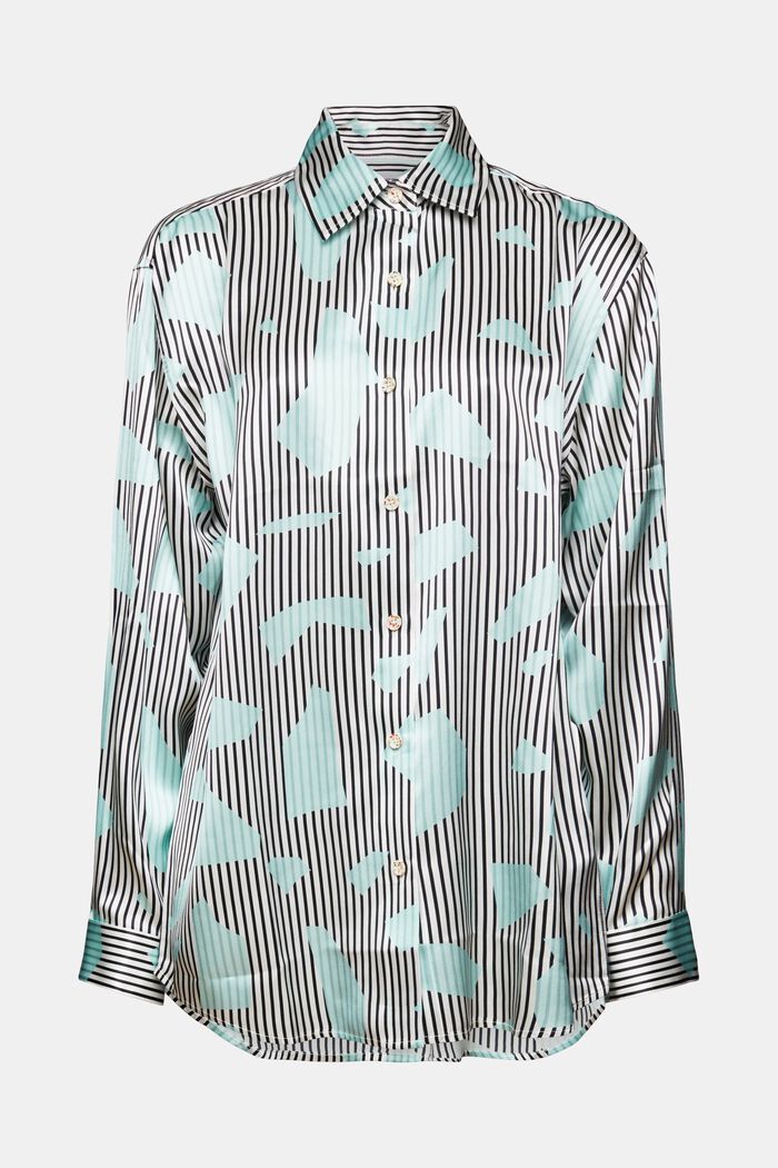 Camisa de seda estampada sin botones en el cuello, LIGHT AQUA GREEN, detail image number 5