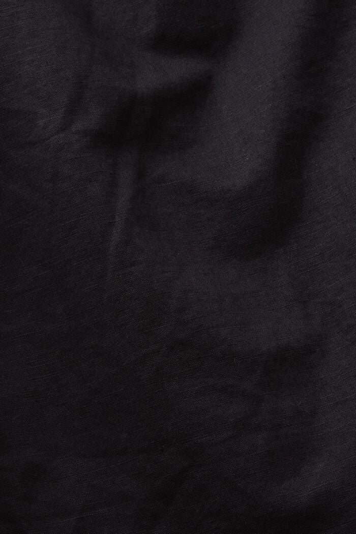 Vestido camisero de lino y algodón con cinturón, BLACK, detail image number 4