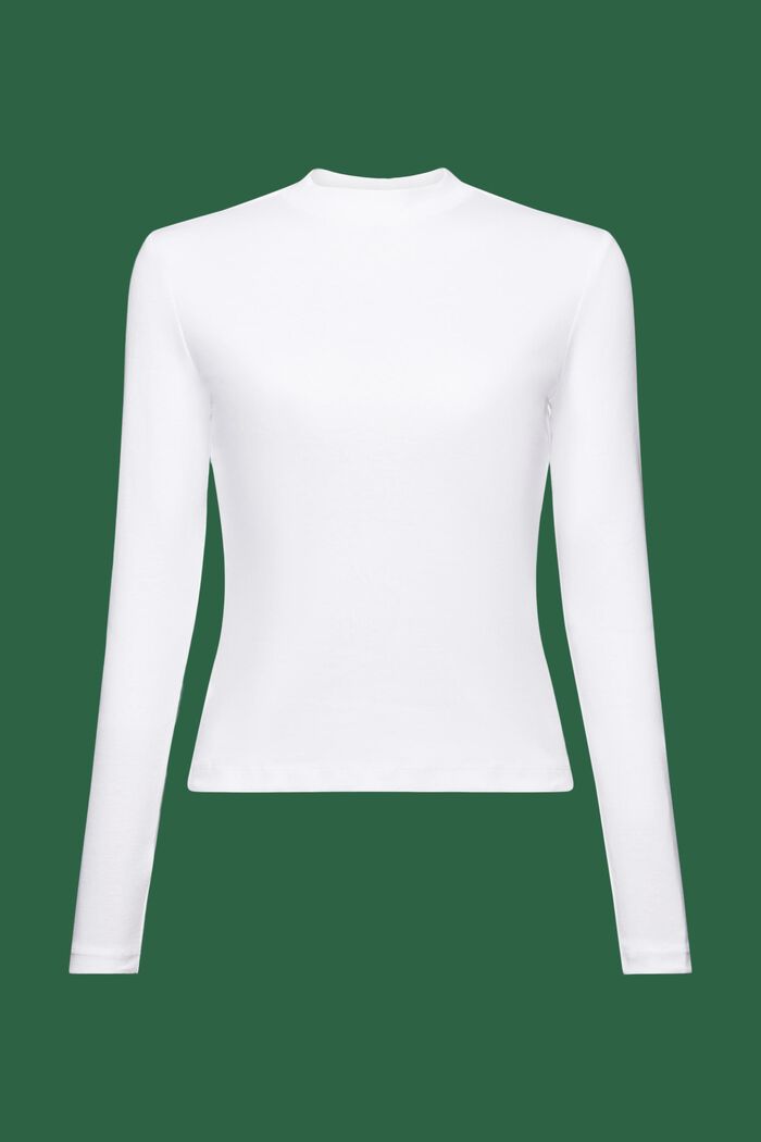 Camiseta de manga larga en tejido jersey de algodón, WHITE, detail image number 6