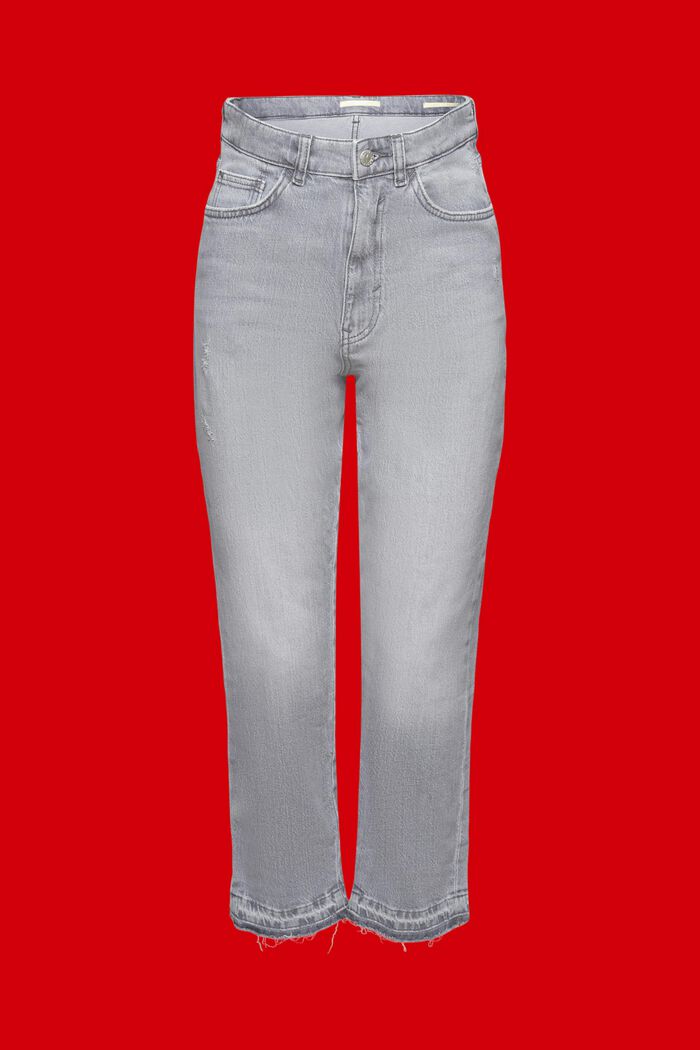 Jeans high rise cropped con bajos desflecados, GREY MEDIUM WASHED, detail image number 6