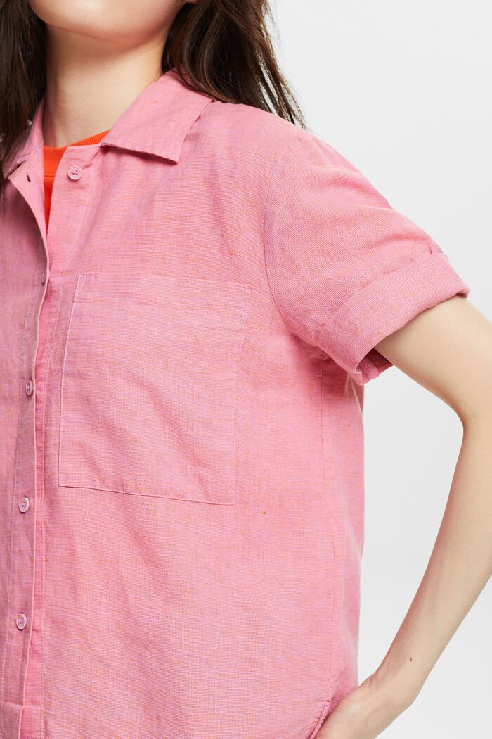 Blusa camisera de algodón y lino, RED ORANGE, detail image number 3
