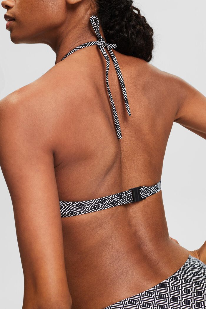 Top de bikini estampado con tirantes al cuello, BLACK, detail image number 1