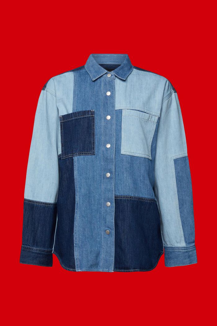 Camisa vaquera patchwork, mezcla de algodón, BLUE LIGHT WASHED, detail image number 6