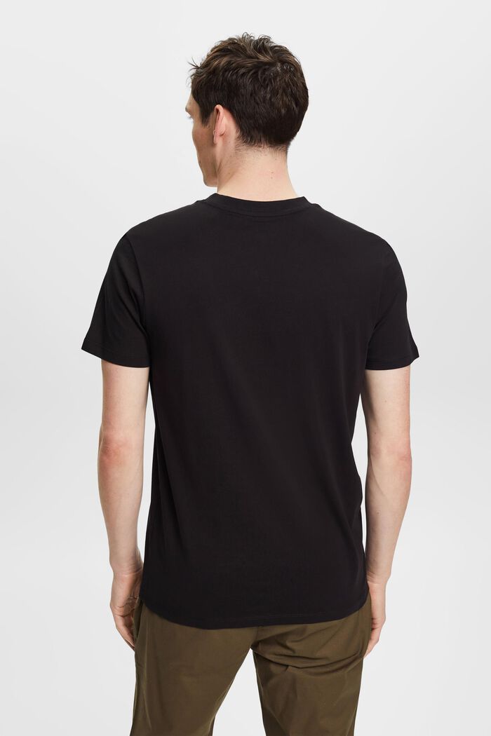 Camiseta entallada de algodón con cuello en pico, BLACK, detail image number 3