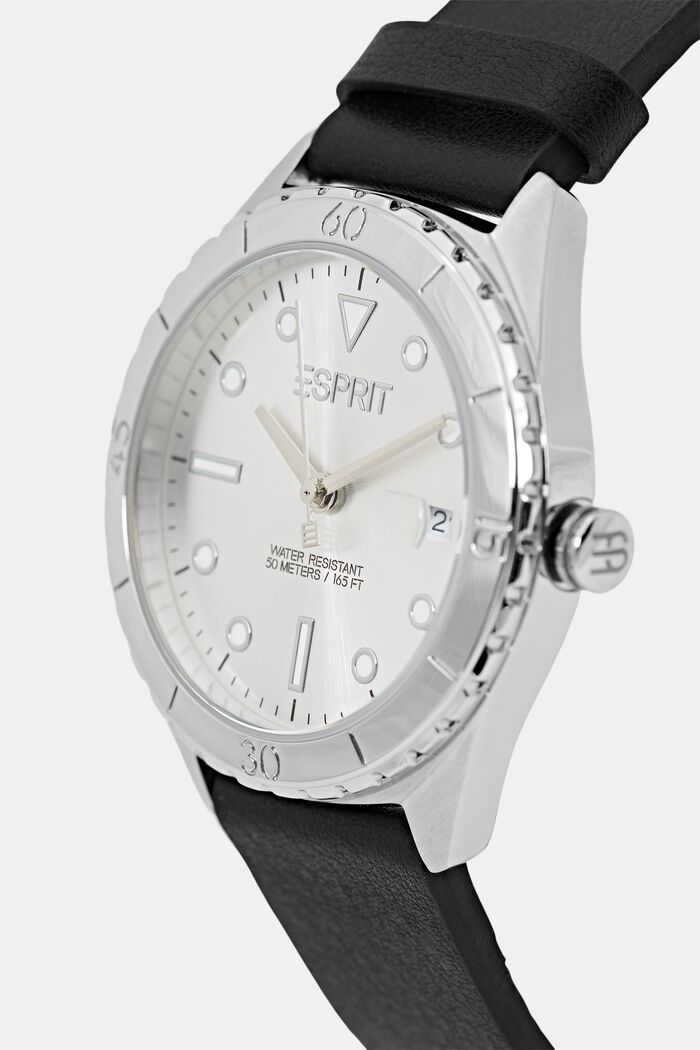 Reloj con pulsera de cuero y índices luminescentes, BLACK, detail image number 1