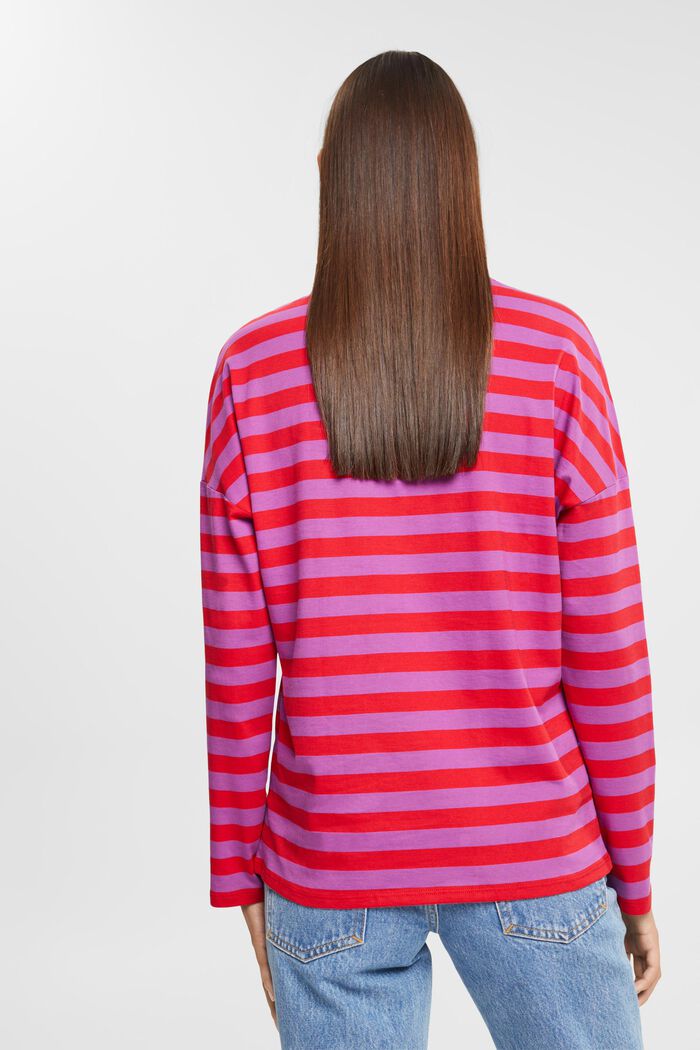 Camiseta de manga larga con diseño a rayas, 100% algodón, DARK RED, detail image number 3