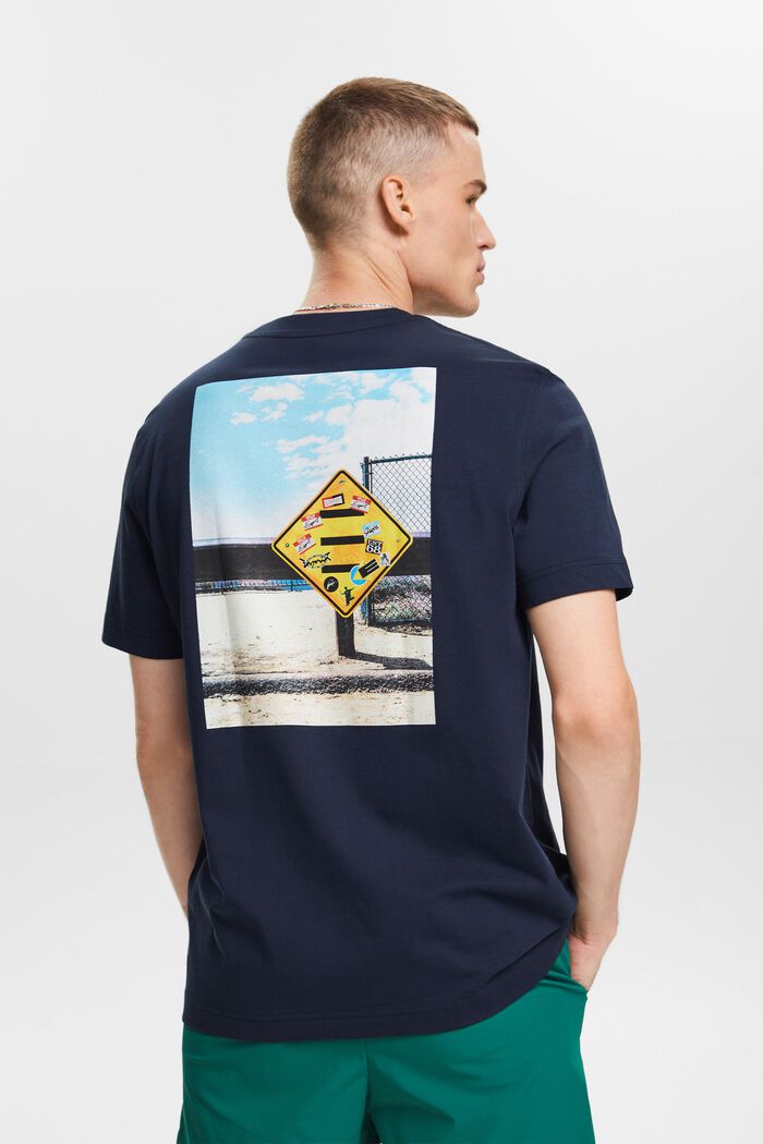 Camiseta en tejido jersey de algodón con diseño geométrico, NAVY, detail image number 2