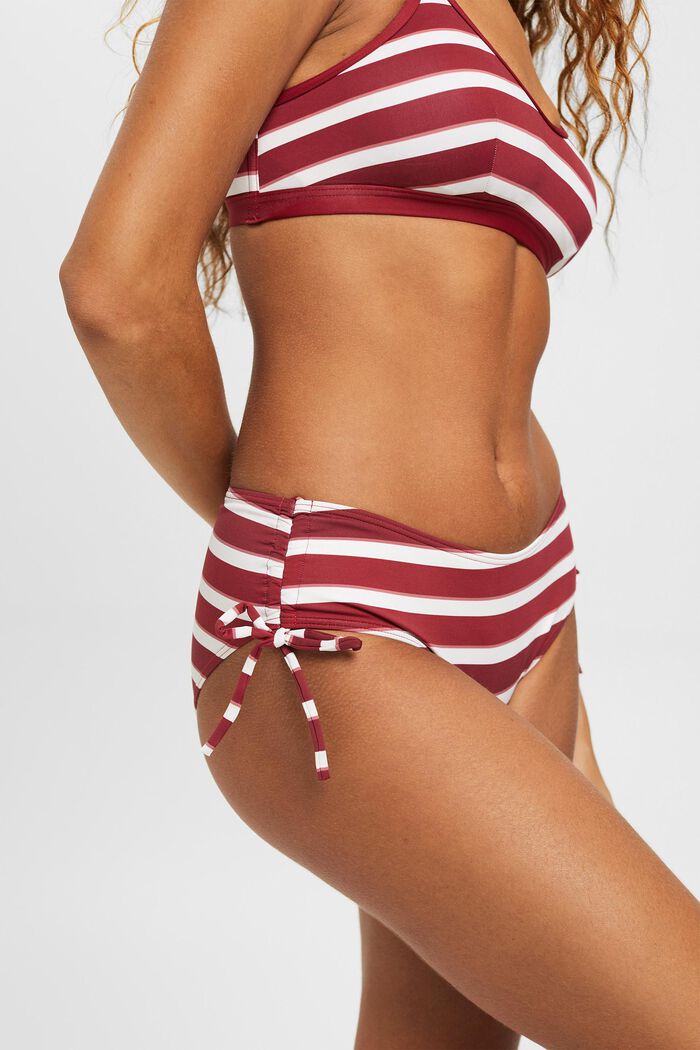 Braguita de bikini de rayas con cintura de altura media, DARK RED, detail image number 1